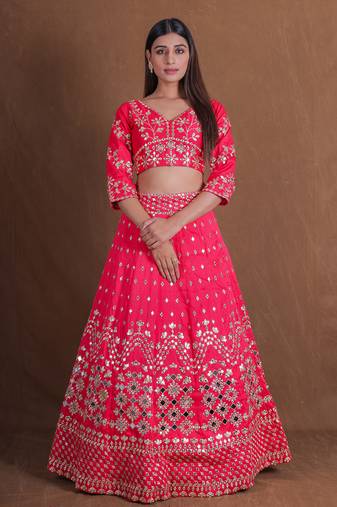 Pink Foil Mirror Embroidery Work Lehenga Choli For Women Perfect For Wedding, Party Wear Lengha Choli