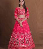 Pink Foil Mirror Embroidery Work Lehenga Choli For Women Perfect For Wedding, Party Wear Lengha Choli