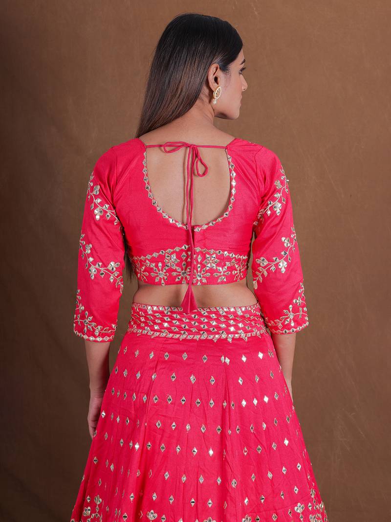 Pink Foil Mirror Embroidery Work Lehenga Choli For Women Perfect For Wedding, Party Wear Lengha Choli