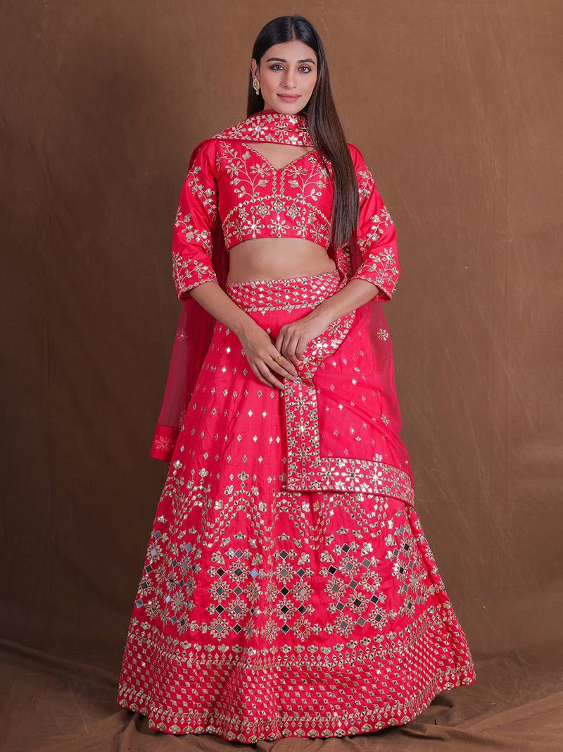 Pink Foil Mirror Embroidery Work Lehenga Choli For Women Perfect For Wedding, Party Wear Lengha Choli
