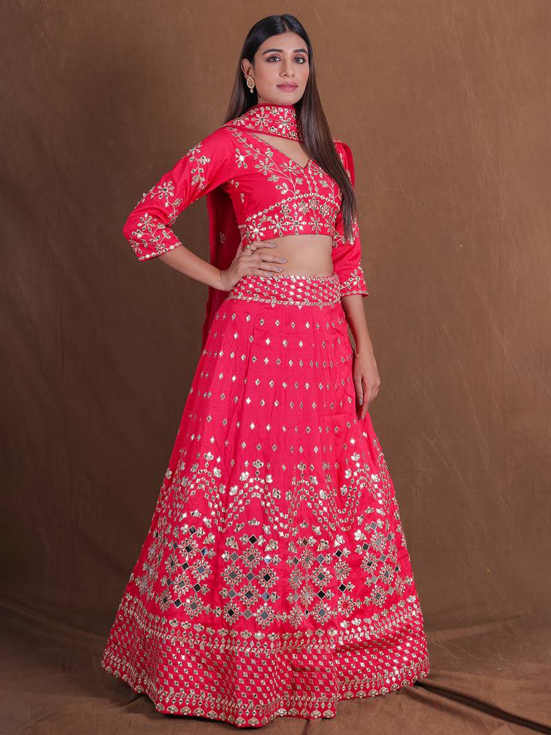 Pink Foil Mirror Embroidery Work Lehenga Choli For Women Perfect For Wedding, Party Wear Lengha Choli