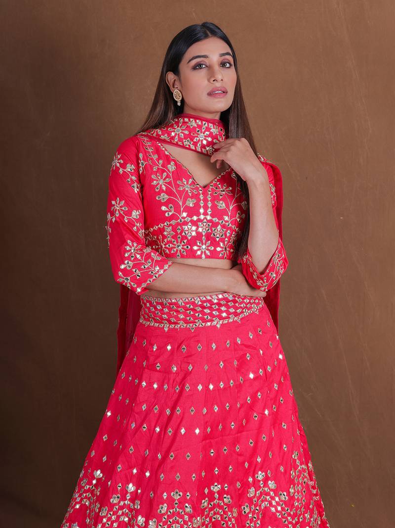 Pink Foil Mirror Embroidery Work Lehenga Choli For Women Perfect For Wedding, Party Wear Lengha Choli