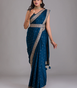 Petrol Women heavy zari embroidery saree