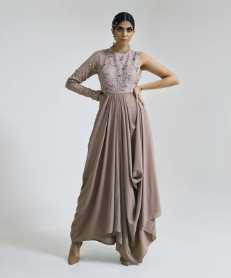 Oyster georgette blend drape dress 1