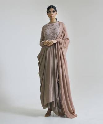 Oyster georgette blend drape dress 2