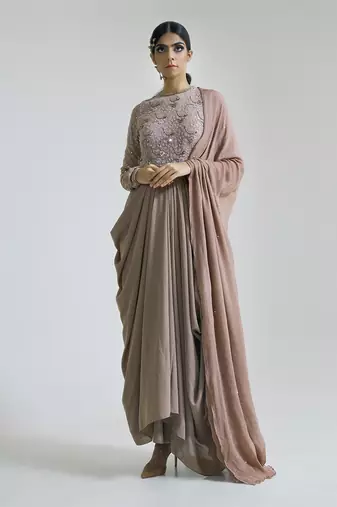 Oyster georgette blend drape dress