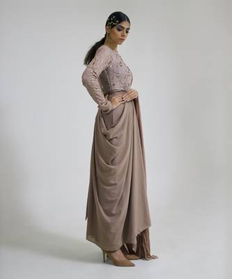 Oyster georgette blend drape dress 3