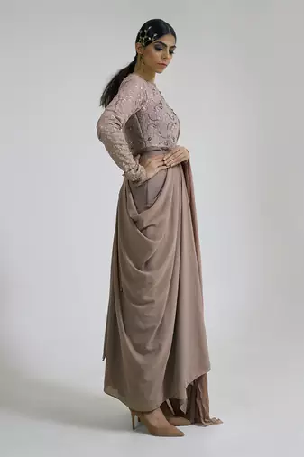 Oyster georgette blend drape dress