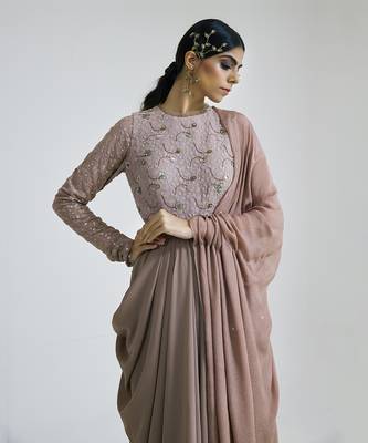Oyster georgette blend drape dress 5