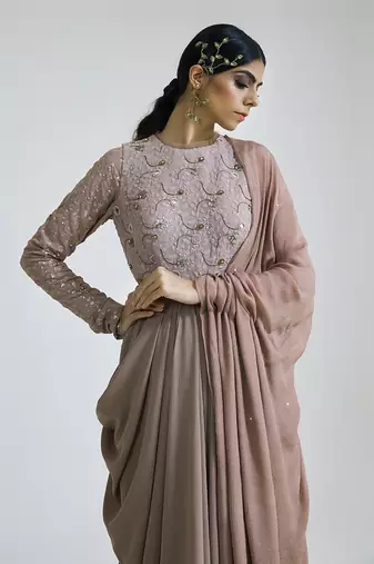 Oyster georgette blend drape dress