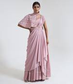 Pink georgette blend pre drape saree