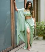 Green modal satin skirt set