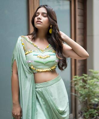 Green modal satin skirt set 2