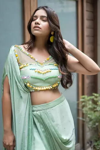 Green modal satin skirt set