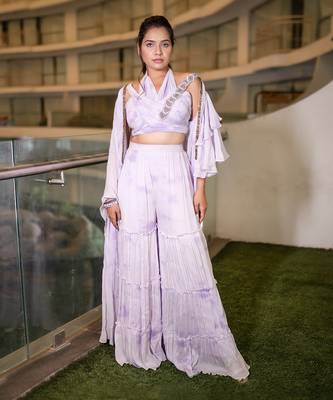 Lavender chiffon pant set 1
