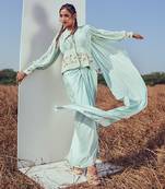 Aqua green modal satin skirt set