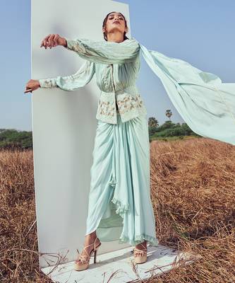 Aqua green modal satin skirt set 2