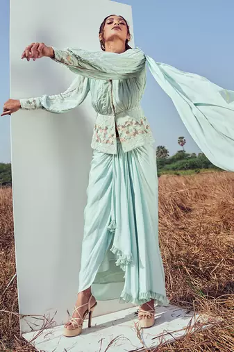 Aqua green modal satin skirt set