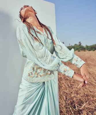 Aqua green modal satin skirt set 3