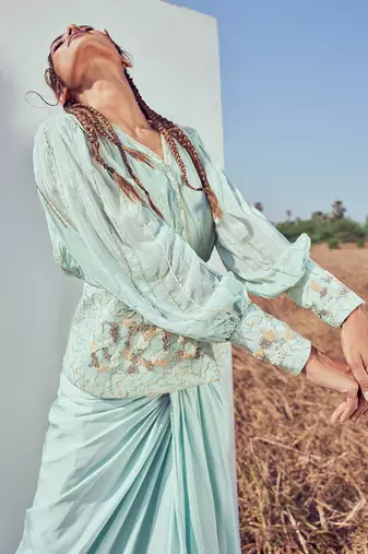 Aqua green modal satin skirt set