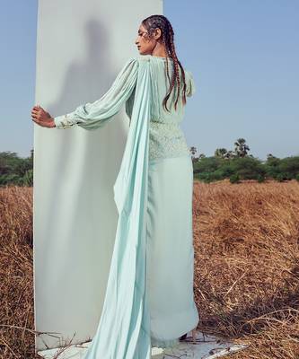Aqua green modal satin skirt set 5