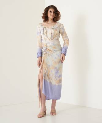 Lavender modal satin slit dress 1