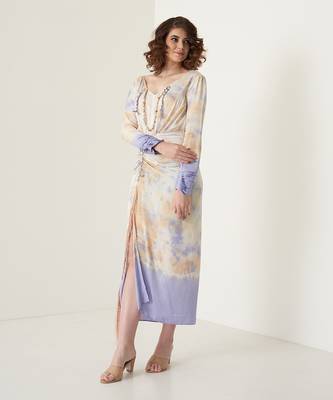 Lavender modal satin slit dress 2