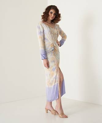 Lavender modal satin slit dress 3