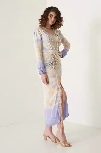 Lavender modal satin slit dress