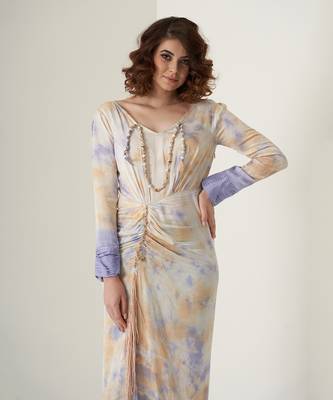 Lavender modal satin slit dress 5