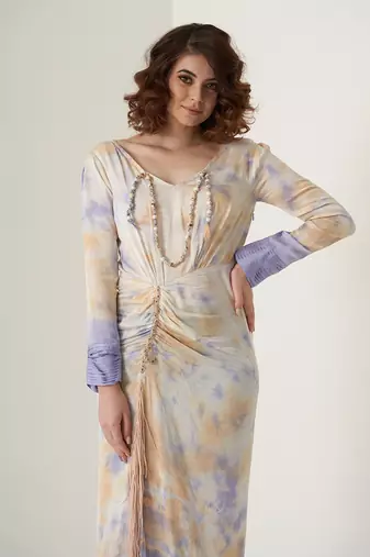Lavender modal satin slit dress
