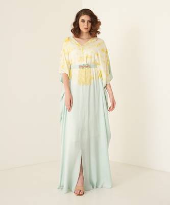 Aqua green modal satin kaftaan 1