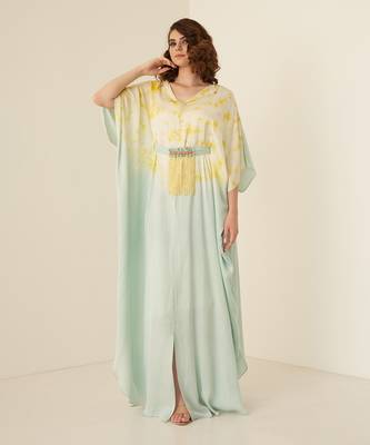Aqua green modal satin kaftaan 2
