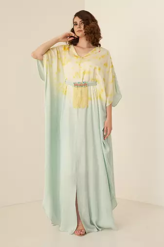 Aqua green modal satin kaftaan