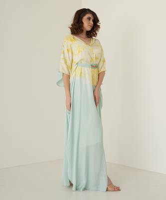 Aqua green modal satin kaftaan 3