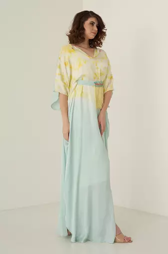 Aqua green modal satin kaftaan