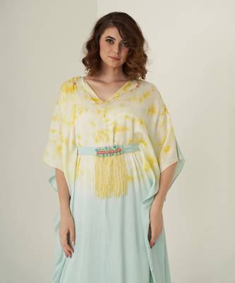 Aqua green modal satin kaftaan 5
