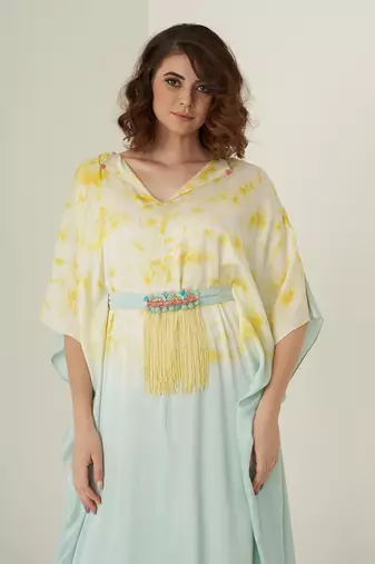 Aqua green modal satin kaftaan