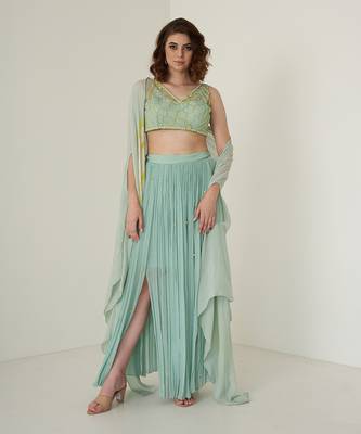 Aqua blue chiffon co ord set 1