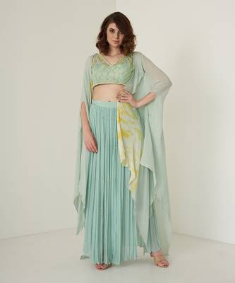 Aqua blue chiffon co ord set 2
