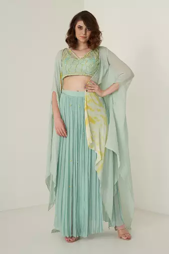 Aqua blue chiffon co ord set