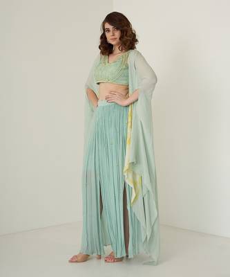 Aqua blue chiffon co ord set 3