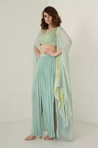 Aqua blue chiffon co ord set