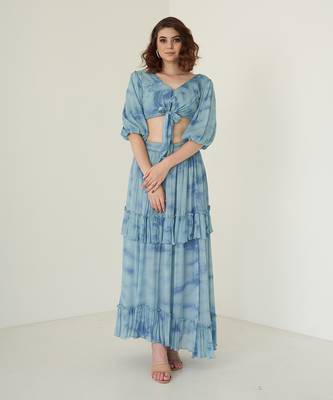 Blue chiffon skirt set 1