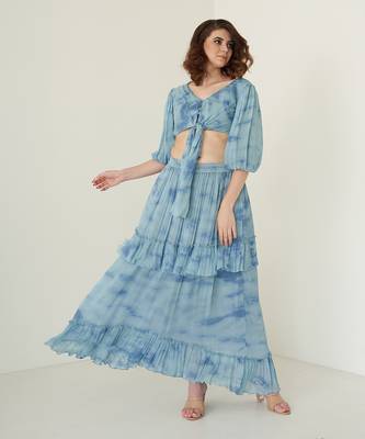 Blue chiffon skirt set 2