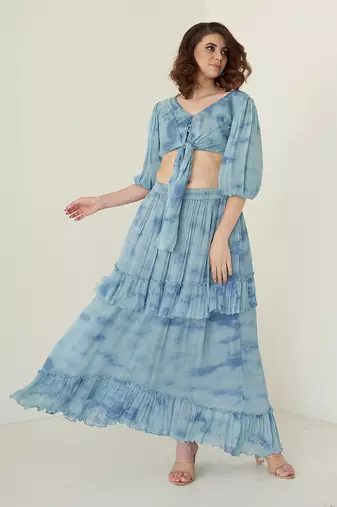 Blue chiffon skirt set
