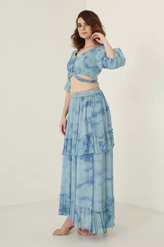 Blue chiffon skirt set