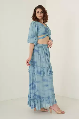Blue chiffon skirt set