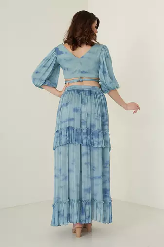 Blue chiffon skirt set