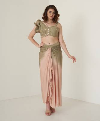 Green modal satin dhoti set 1
